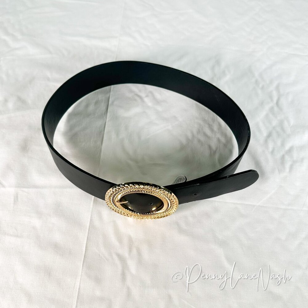 Forever21 Golden Round Buckle Faux Leather 65cm Belt Size S/M - Picture 3 of 4